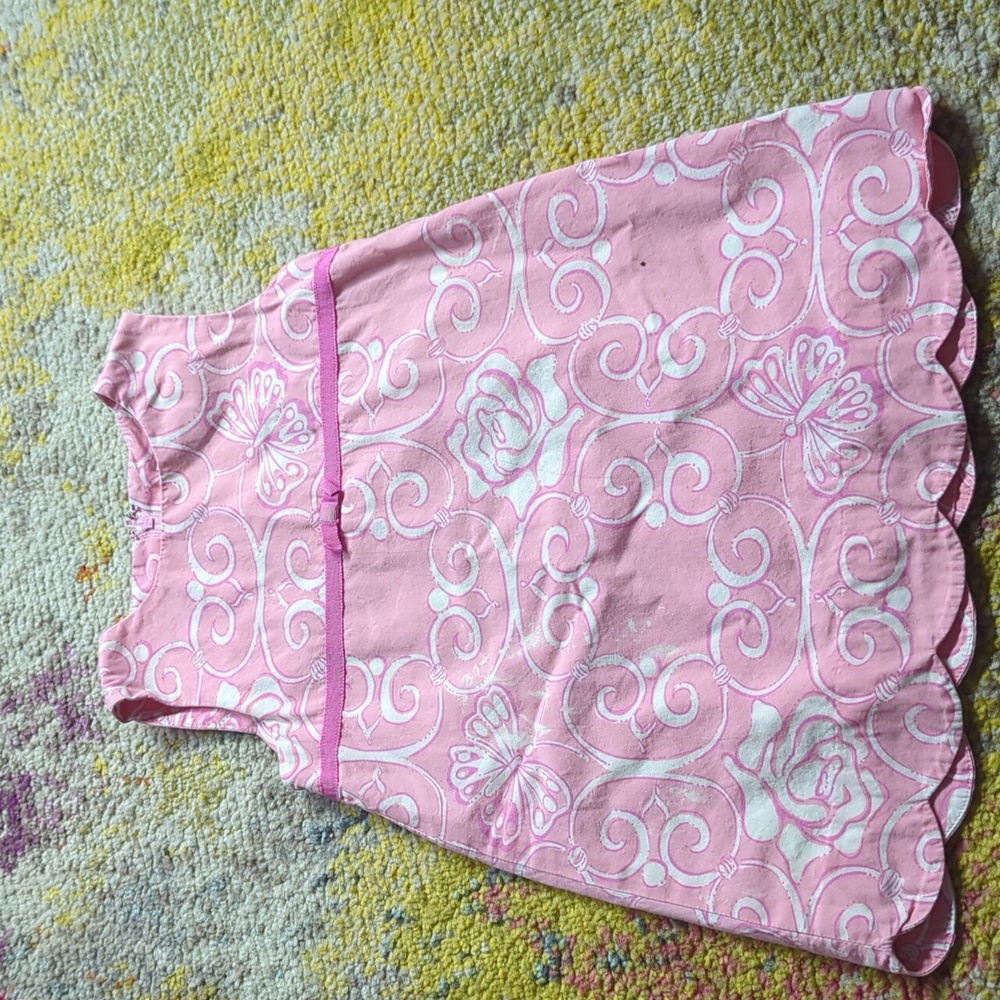 Lilly Pulitzer Butterfly And Roses Print White Label Girls Shift Dress Size 2T